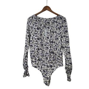 Free People Intimately Women’s M Long Sleeve Purple Kaya Print Cutout Bodysuit